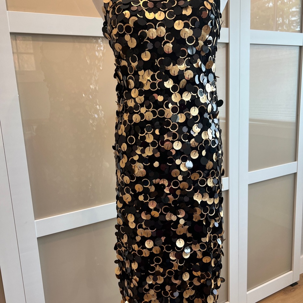 Michael Kors Black and Gold Sequin Midi Dress